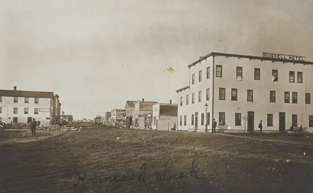 Main street with the Russell Hotel, Kamsack